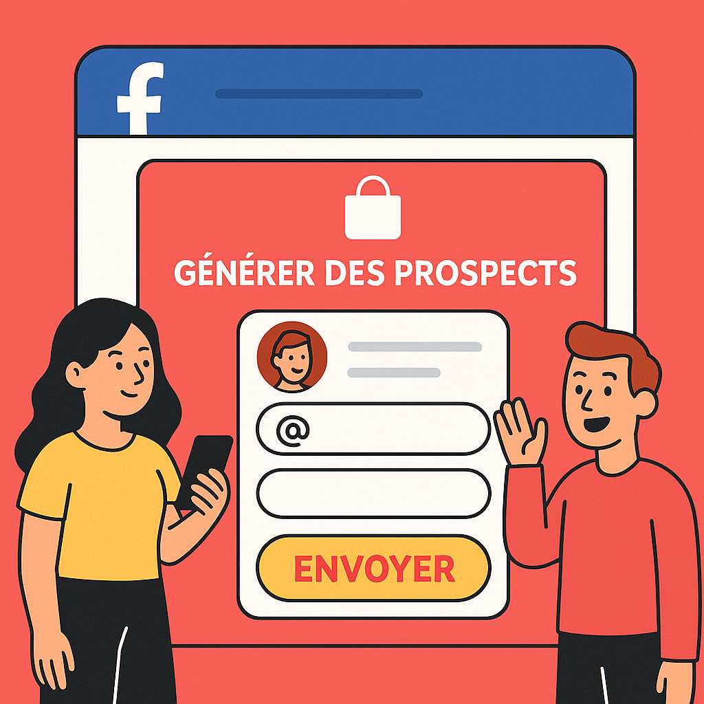 Visuel illustré d’une campagne Facebook générant des prospects via un formulaire simple et efficace.